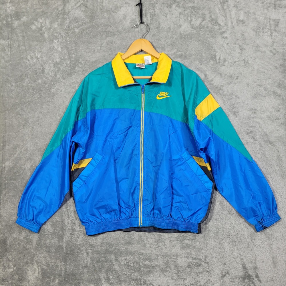 Vintage NIKE Color Block Windbreaker Jacket Youth XL 18-20 Yellow Teal Blue 90s